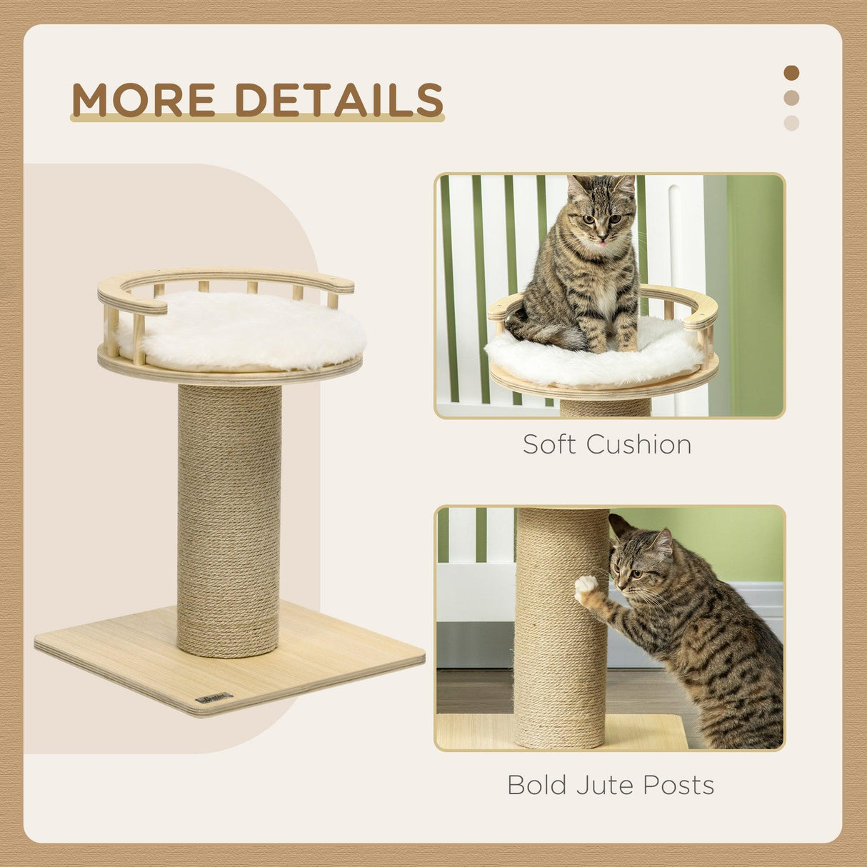 Cat Tower with Jute Scratching Post, 52cm - Natural - Cat Trees - Purr Wish