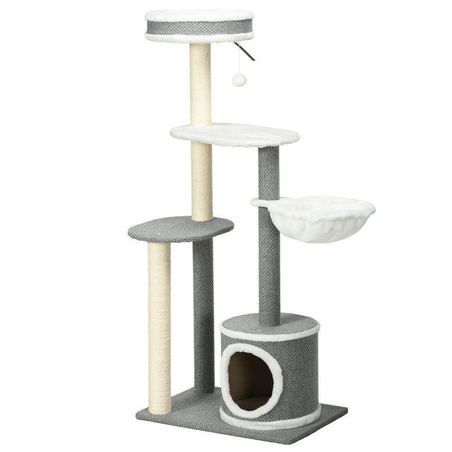 Multi-level Cat Tower with Scratching Posts & Bed, 132cm - Grey - Cat Trees - Purr Wish