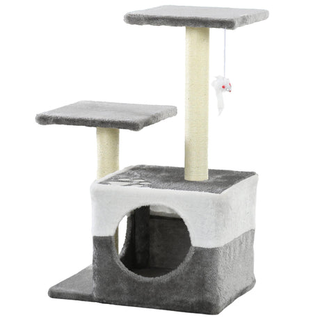 Cat Tree with Scratching Posts, Perches, and Toy Mouse, 70cm - Grey - Cat Trees - Purr Wish