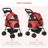 Cat Stroller with Rain Cover and EVA Wheels - Red - Cat Carriers & Strollers - Purr Wish