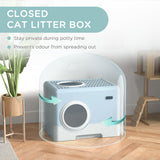 Enclosed Cat Litter Box with Front Entry & Scoop - Light Blue - Cat Litter Trays - Purr Wish