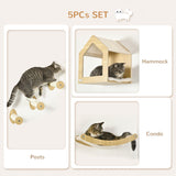 5-Piece Oak Cat Climbing Shelf Set - Cat Walls - Purr Wish