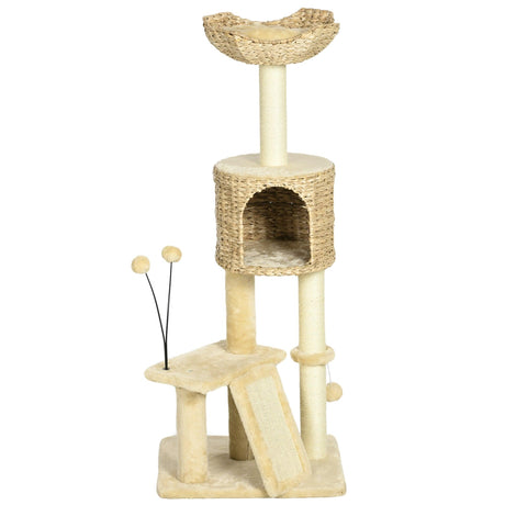 Multi-level Cat Tree Tower w/ Scratchers, Cat House, 116cm - Beige - Cat Trees - Purr Wish