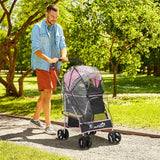 3-in-1 Cat Stroller - Carrier with Universal Wheel & Rain Cover - Pink & Black - Cat Carriers & Strollers - Purr Wish