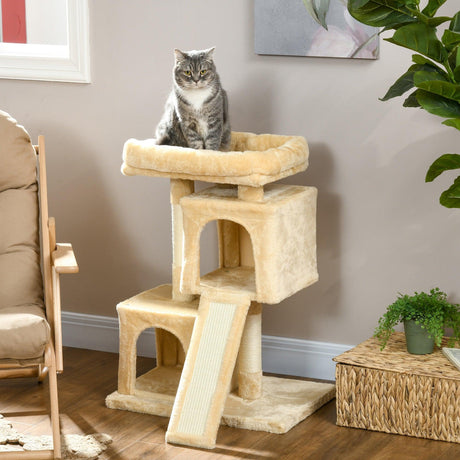 Cat Activity Tree with 2 Houses, 83cm - Cream White - Cat Trees - Purr Wish