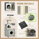 2-in-1 Cat Litter Box and Cat Tree House, Scratching Posts - Grey - Cat Litter Trays - Purr Wish