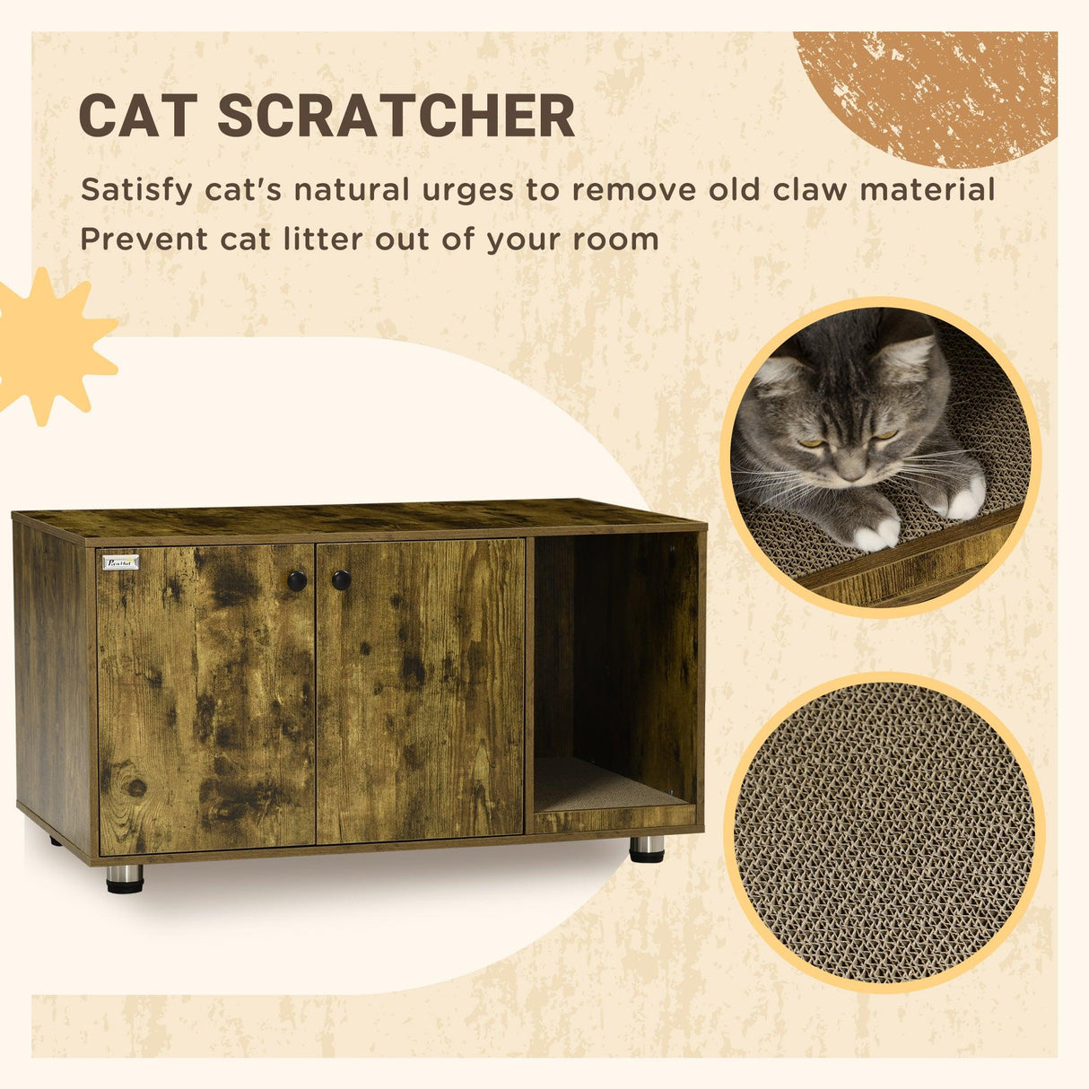 Hidden Cat Washroom Enclosure with Scratching Pad, Rustic Brown - Cat Litter Trays - Purr Wish