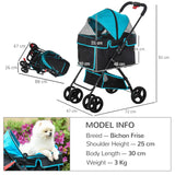 One-Click Fold Pet Stroller Travel Trolley with EVA Wheels - Blue & Black - Cat Carriers & Strollers - Purr Wish