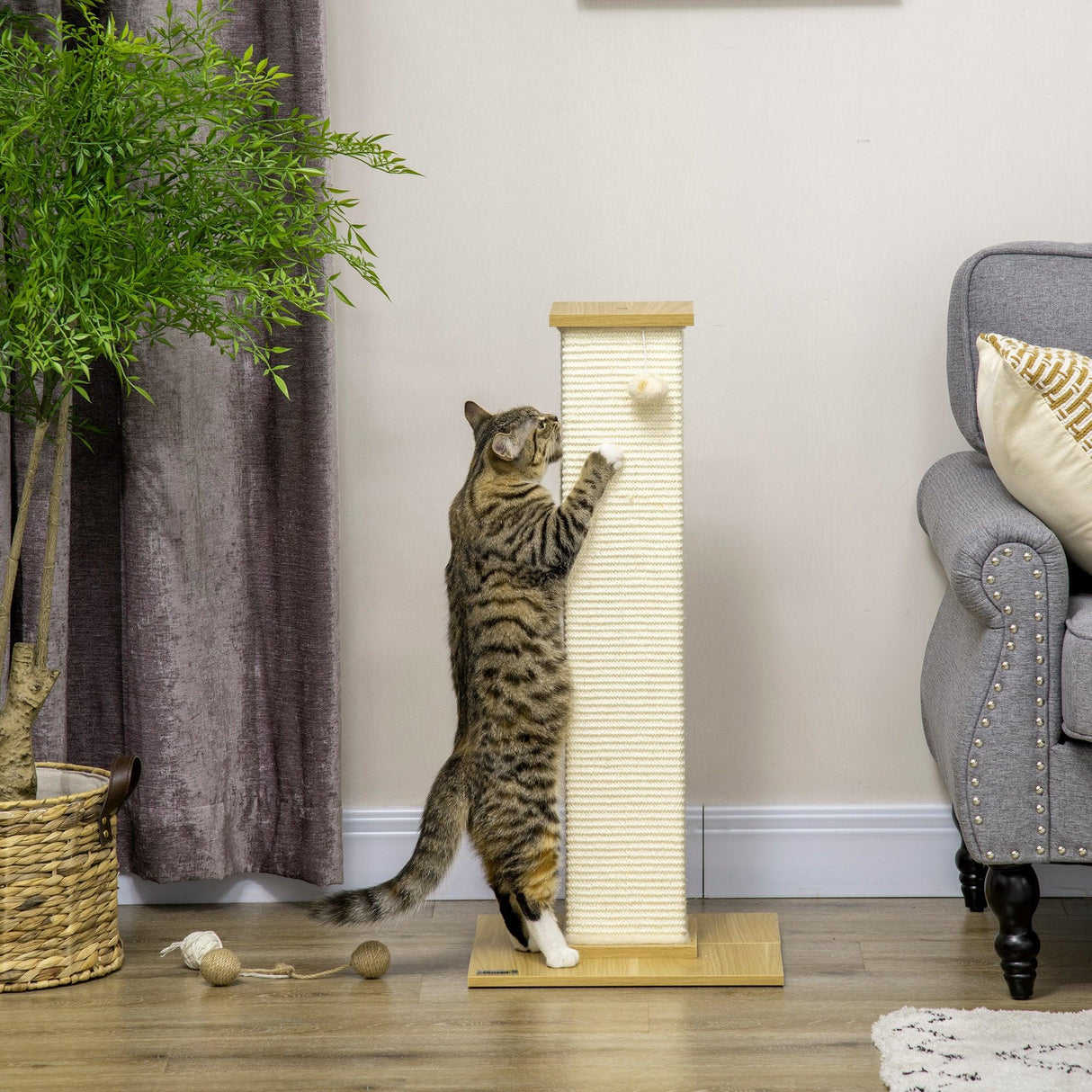 Compact Cat Scratching Post Tree, 80cm - Oak, Cream & White - Cat Trees - Purr Wish