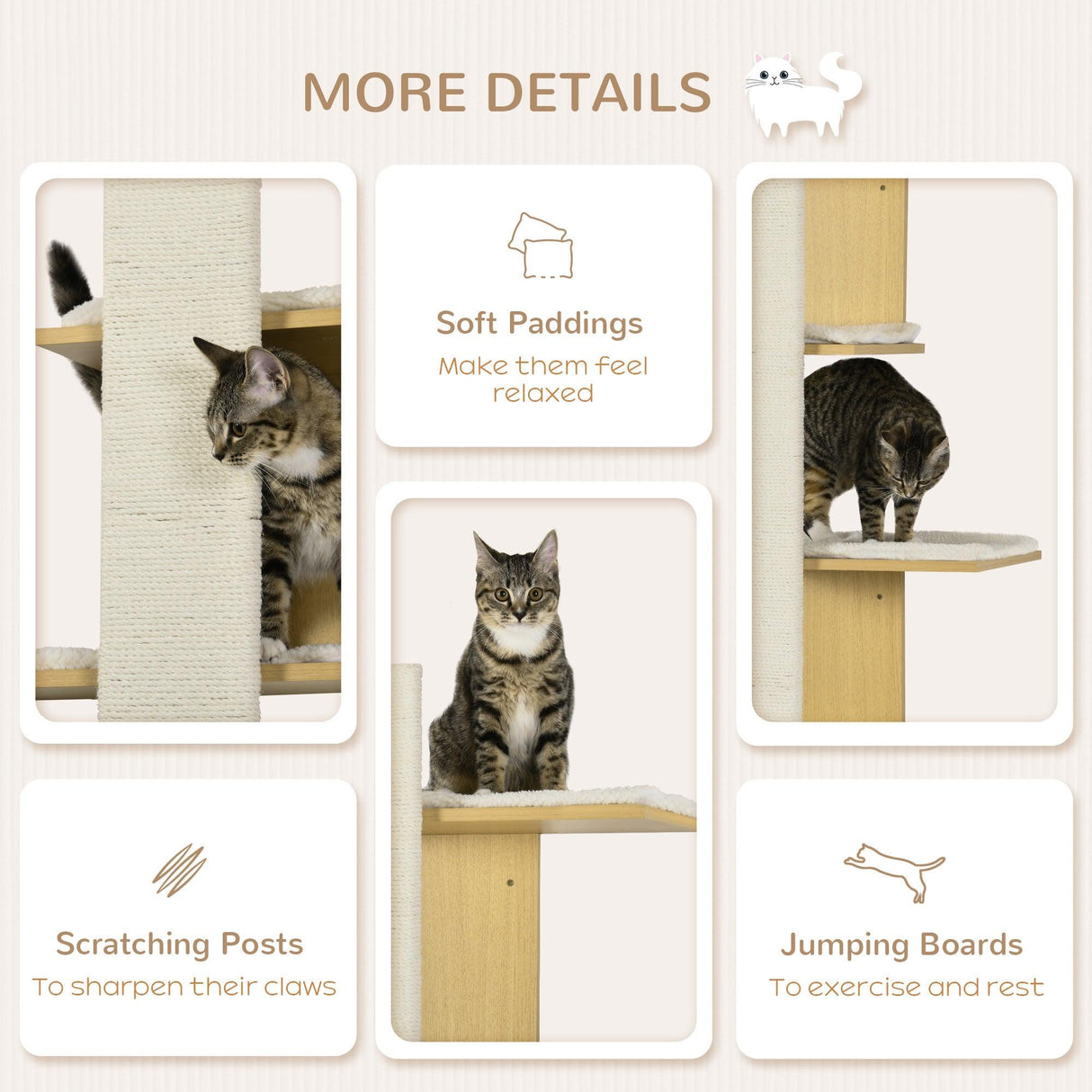 4-Tier Space-Saving Oak Cat Wall Shelf - Cat Walls - Purr Wish