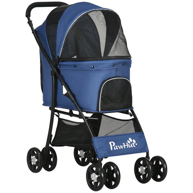 Pet Stroller with Large Carriage, Dark Blue - Cat Carriers & Strollers - Purr Wish