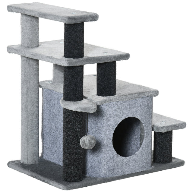 Adjustable Cat Stairs for Bed with Cat House, 66H x 60L x 40Wcm - Grey