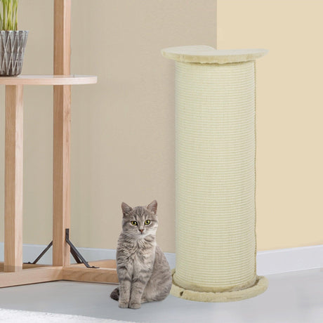 Tall Cat Scratching Post with Sisal Rope, Soft Plush Cover, 85cm - Beige - Cat Scratchers - Purr Wish