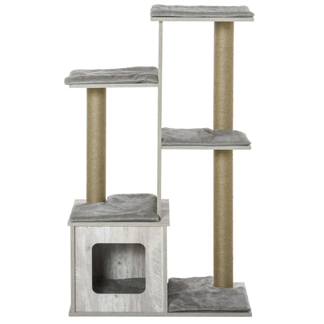 Cat Tower Condo with Jute Scratching Post, 114cm - Grey - Cat Trees - Purr Wish