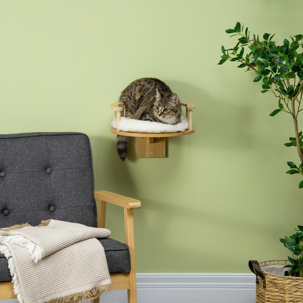 Wall Mounted Cat Shelf, Kitten Bed with Cushion, Guardrails - Cat Walls - Purr Wish