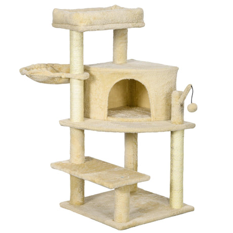 Cat Tree Tower with Sisal Scratching Post, 100cm - Cream White - Cat Trees - Purr Wish