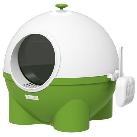 Enclosed Cat Litter Box with Lid, Scoop, Front Entrance - Green - Cat Litter Trays - Purr Wish