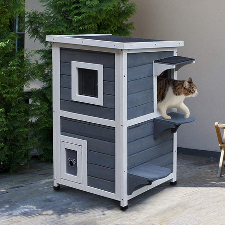 2-Floor Cat Condo Kitten Shelter with Window