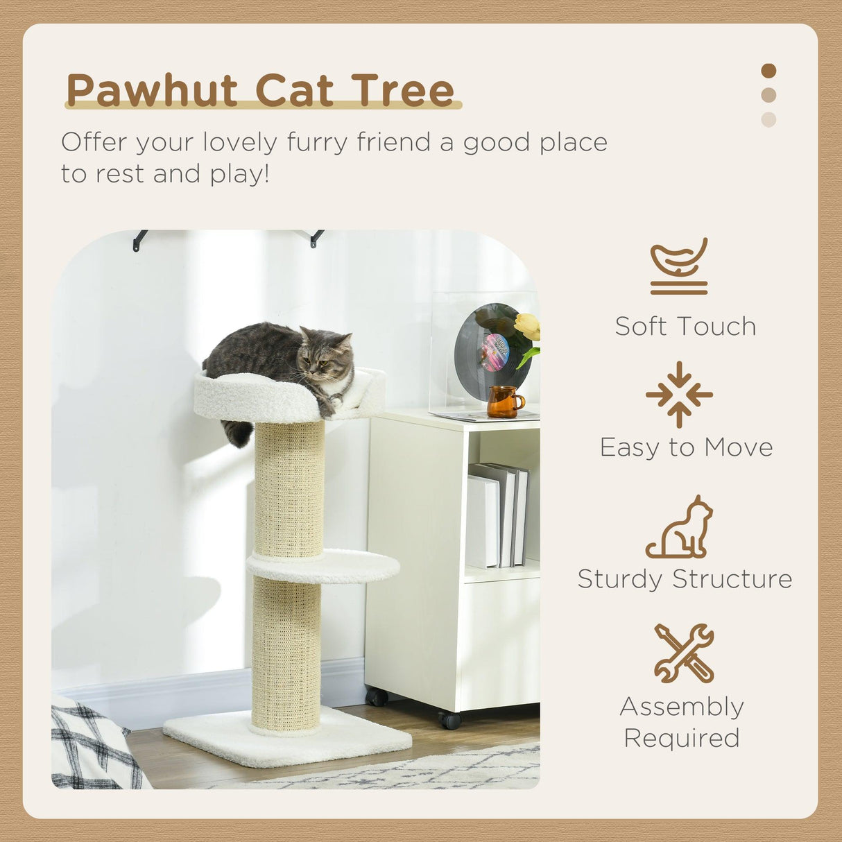 2-Tier Cat Tree with Sherpa Cushion, 91cm - Cream White - Cat Trees - Purr Wish