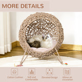 Ball-Shaped Rattan Elevated Cat Basket with Three Tripod Legs, Natural Wood Finish