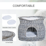 Grey Wicker 2-Tier Cat House with Washable Cushions, 56L x 37W x 40h-cm