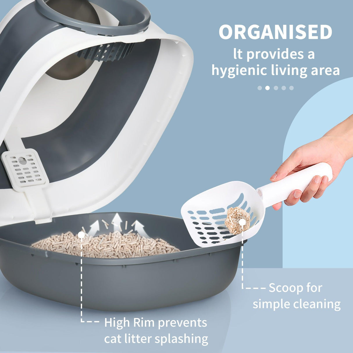 Hooded Cat Litter Box with Deodorant, Grey & White - Cat Litter Trays - Purr Wish